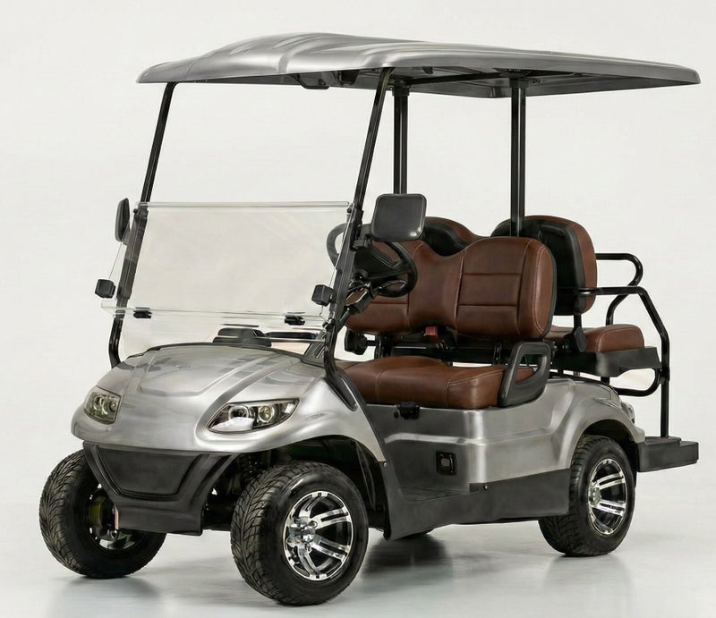 EPIC 2+2 Non-Lifted Electric Golf Cart with Lithium Battery 105Ah & Standard Tires | 4-Seater LSEV (Silver) - Image 1